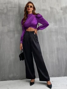 Chiquease 素色泡泡袖短款襯衫 - 紫羅蘭色 - 查看 7