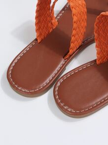 Casual Outdoors Thong Sandals For Women, Braided Artificial Leather Toe Post Flat Sandals - Orange - View 5