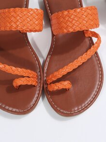 Casual Outdoors Thong Sandals For Women, Braided Artificial Leather Toe Post Flat Sandals - Orange - View 7