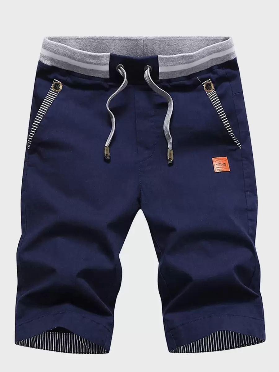 Manfinity Homme Hombre Pantalones cortos con cordón y parches, de bloques de colores azul real - Azul Marino - Ver 1
