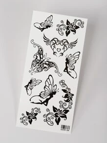 1 件黑色性感抽象蝴蝶圖案臨時紋身貼紙 - 黑色 - 查看 3