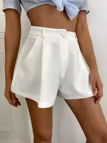 Firerie Shorts con bolsillo oblicuo de pierna ancha unicolor - Blanco - Ver 4
