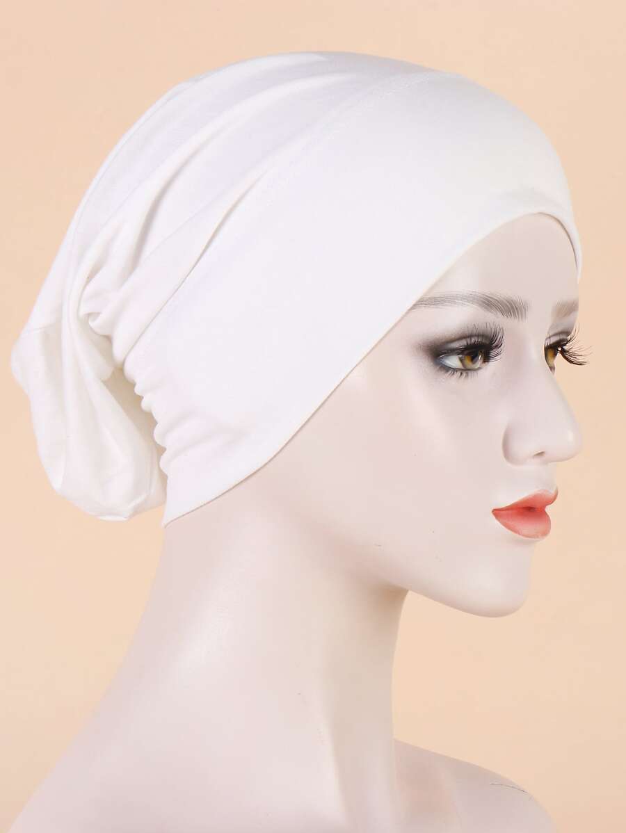 Solid Head Wrap Bonnet Hair Bonnet Turban - White - View 1