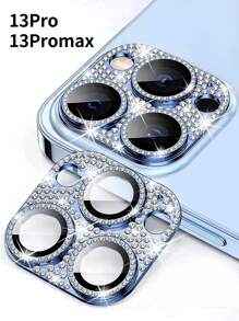 1pc Rhinestone Decor Camera Lens Protector Compatible With iPhone15/15Plus/15Pro/15Promax - Blue - View 3