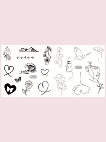 Bộ dụng cụ dán hình xăm , 2 Sheets Line Art Hình xăm tạm thời cho phụ nữ , Mix Hình xăm dán người lớn , Fake Tattoos That Look Real , For Men, Women and Girls - màu đen - Xem 1