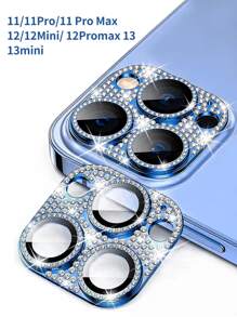 1pc Rhinestone Decor Camera Lens Protector Compatible With iPhone15/15Plus/15Pro/15Promax - Blue - View 4