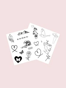 Bộ dụng cụ dán hình xăm , 2 Sheets Line Art Hình xăm tạm thời cho phụ nữ , Mix Hình xăm dán người lớn , Fake Tattoos That Look Real , For Men, Women and Girls - màu đen - Xem 4