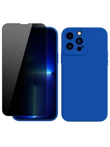 1 miếng bảo vệ màn hình riêng tư & 1 vỏ điện thoại trơn tương thích với iPhone15/15Plus/15Pro/15Promax - màu đen - Xem 2
