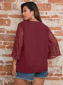 SHEIN LUNE 大碼拼接圓點襯衫 - 酒紅色 - 查看 2