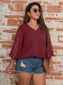 SHEIN LUNE 大碼拼接圓點襯衫 - 酒紅色 - 查看 6