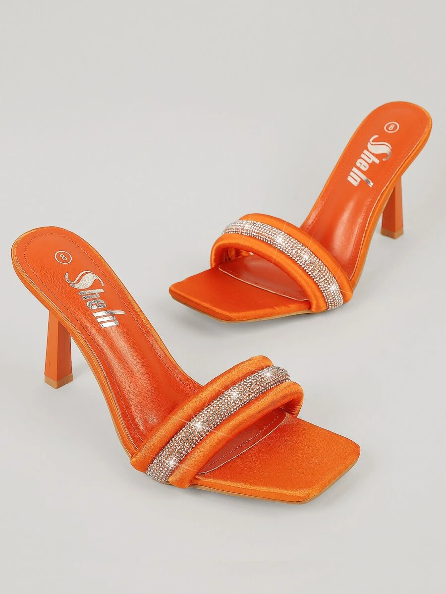 Tacones de punta abierta joyado - Naranja - Ver 1