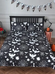 Halloween Pattern Duvet Cover Set Without Filler - Black and White - View 1