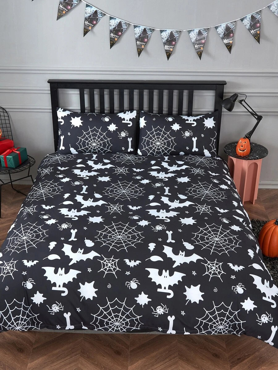 Halloween Pattern Duvet Cover Set Without Filler - Black and White - View 1