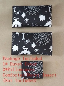 Halloween Pattern Duvet Cover Set Without Filler - Black and White - View 5