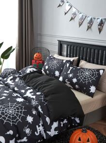 Halloween Pattern Duvet Cover Set Without Filler - Black and White - View 6