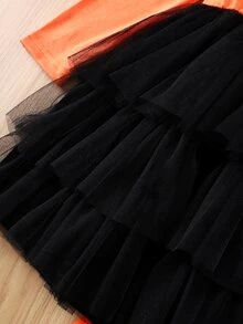 Toddler Girls 1pc Halloween Print Ruffle Trim Mesh Hem Dress - Multicolor - View 5