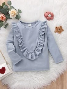 Niñas Camiseta ribete con fruncido - Azul - Ver 1
