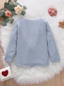 Niñas Camiseta ribete con fruncido - Azul - Ver 2