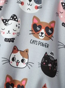 Toddler Girls Cartoon Cat Print Sweatshirt - Grey - View 3