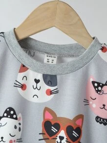 Toddler Girls Cartoon Cat Print Sweatshirt - Grey - View 4