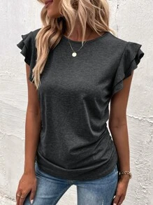 SHEIN LUNE 蝴蝶袖側抽繩T恤 - 深灰色 - 查看 4