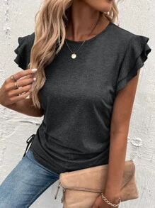 SHEIN LUNE 蝴蝶袖側抽繩T恤 - 深灰色 - 查看 5