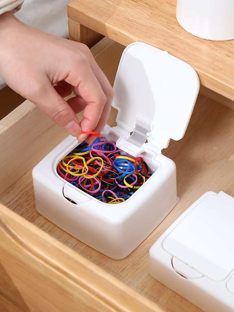 1pc Plain Plastic Desk Storage Box,Simple White Flip Cover Desktop Organizer - White - View 1