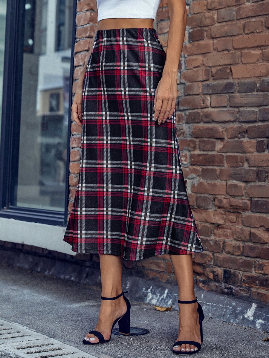 Plaid Longline Skirt - Multicolor - View 1