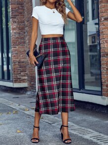 Plaid Longline Skirt - Multicolor - View 6