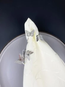 1pc Hollow Out Butterfly Decor Napkin Ring - Silver - View 1