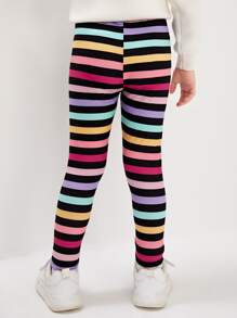 SHEIN Quần legging dệt kim in sọc đầy màu sắc hợp thời trang thoải mái cho bé gái - Nhiều màu - Xem 2