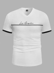 Manfinity VCAY Áo Phông Nam Cổ Chữ V Tay Ngắn Khẩu Hiệu TEE Đơn Giản Thoáng Mát Mùa Hè - trắng - Xem 1