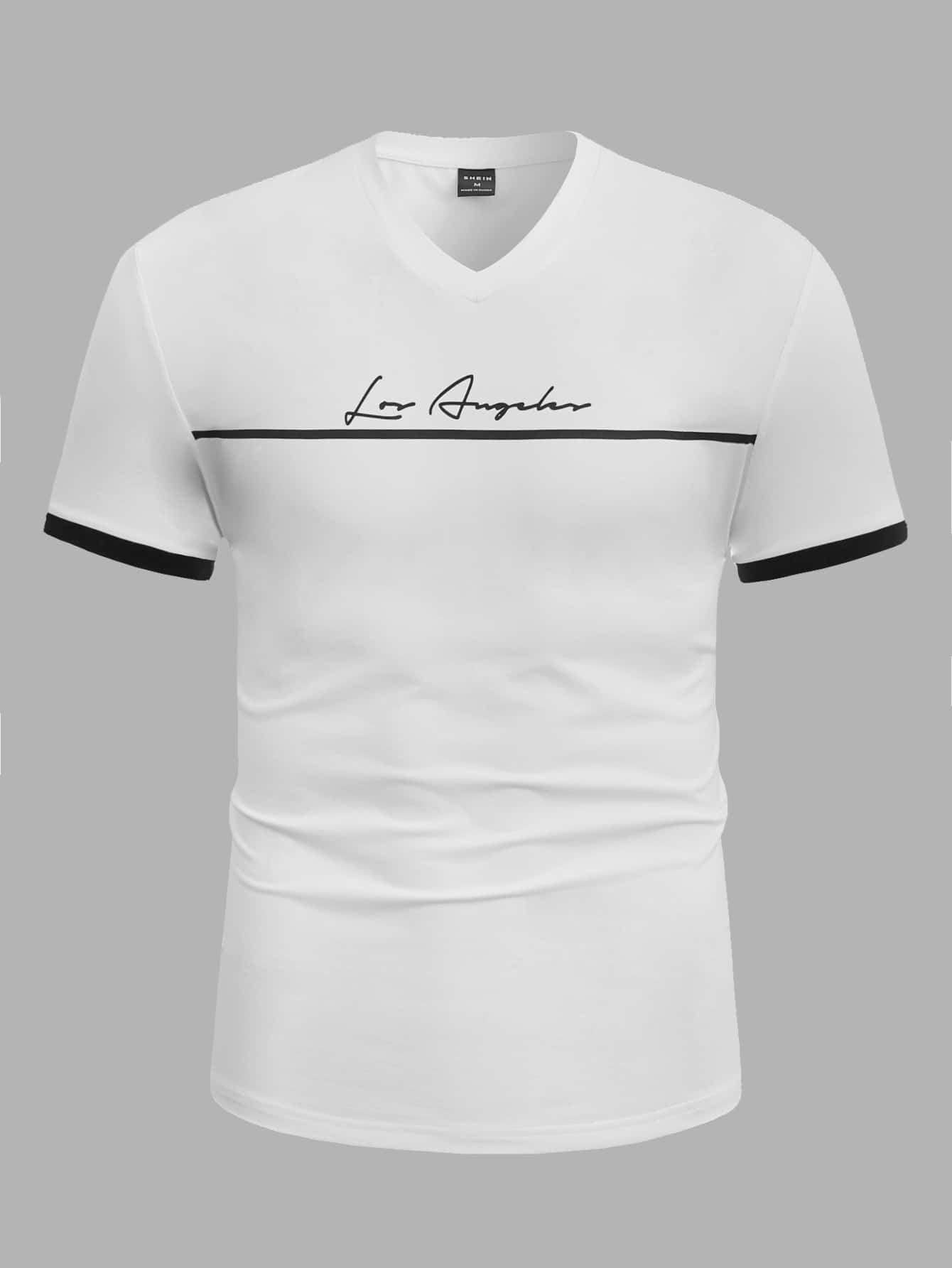 Manfinity VCAY Áo Phông Nam Cổ Chữ V Tay Ngắn Khẩu Hiệu TEE Đơn Giản Thoáng Mát Mùa Hè - trắng - Xem 1