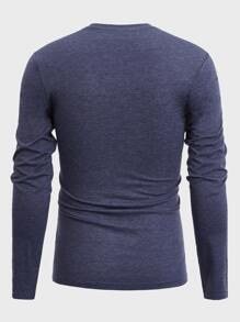 Manfinity Hombres Top con diseño de parche con botón tapeta media - Azul Marino - Ver 2