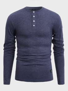 Manfinity Hombres Top con diseño de parche con botón tapeta media - Azul Marino - Ver 1