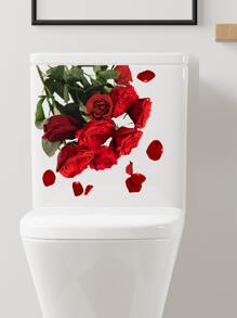 1pc Floral Pattern Toilet Lid Decal, Stickers, Wall Decal, Vinyl Decal For Home Decorations, Spring Decoration Items Refresh Your Home, Festival Decoration Stickers Gifts Birthday Graduation - Multicolor - View 3