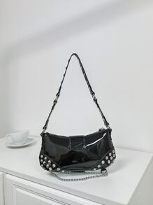 Túi đeo chéo đính đinh tán và dây xích chống thấm nước, nhẹ, phong cách công sở dành cho nữ sinh viên đại học, tân binh và nhân viên văn phòng, hoàn hảo cho văn phòng, đại học, công việc, kinh doanh, đi làm, ngoài trời, du lịch, đi chơi, thiết kế thời trang, phong cách Steampunk, Goth, túi xách dành cho nữ, trang phục dạo phố sành điệu, hoàn hảo cho lễ hội âm nhạc, buổi hòa nhạc - màu đen - Xem 5