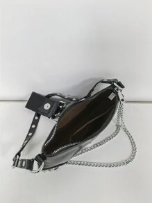 Túi đeo chéo đính đinh tán và dây xích chống thấm nước, nhẹ, phong cách công sở dành cho nữ sinh viên đại học, tân binh và nhân viên văn phòng, hoàn hảo cho văn phòng, đại học, công việc, kinh doanh, đi làm, ngoài trời, du lịch, đi chơi, thiết kế thời trang, phong cách Steampunk, Goth, túi xách dành cho nữ, trang phục dạo phố sành điệu, hoàn hảo cho lễ hội âm nhạc, buổi hòa nhạc - màu đen - Xem 6