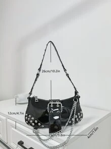 Túi đeo chéo đính đinh tán và dây xích chống thấm nước, nhẹ, phong cách công sở dành cho nữ sinh viên đại học, tân binh và nhân viên văn phòng, hoàn hảo cho văn phòng, đại học, công việc, kinh doanh, đi làm, ngoài trời, du lịch, đi chơi, thiết kế thời trang, phong cách Steampunk, Goth, túi xách dành cho nữ, trang phục dạo phố sành điệu, hoàn hảo cho lễ hội âm nhạc, buổi hòa nhạc - màu đen - Xem 7