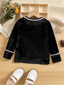 Toddler Girls Contrast Tape Fake Button Blouse - Black - View 2