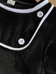 Toddler Girls Contrast Tape Fake Button Blouse - Black - View 5