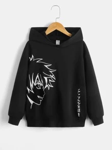 SHEIN Áo nỉ in hình chữ và số Nhật Bản dành cho bé trai tuổi teen - màu đen - Xem 1