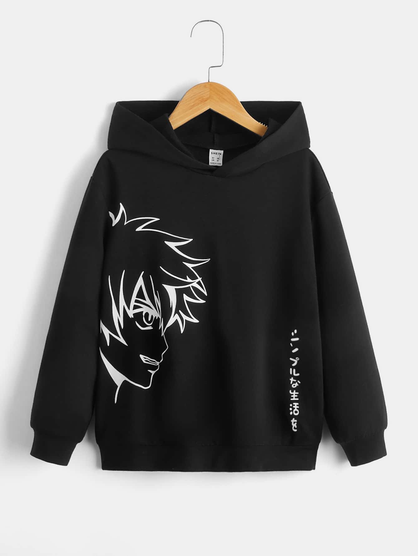 SHEIN Áo nỉ in hình chữ và số Nhật Bản dành cho bé trai tuổi teen - màu đen - Xem 1