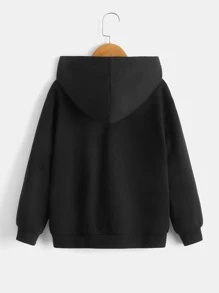 SHEIN Áo nỉ in hình chữ và số Nhật Bản dành cho bé trai tuổi teen - màu đen - Xem 2