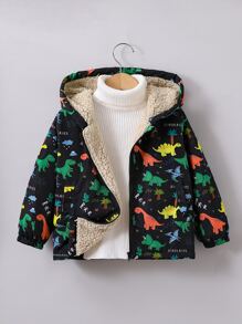 SHEIN 幼童恐龍印花絨毛內裡帽風衣,不含毛衣