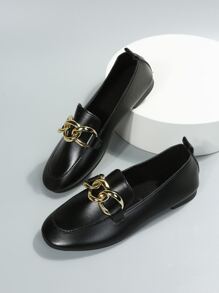 Giày lười đế bằng trang trí khóa kim loại cho nữ, giày đế bằng thoải mái cho mọi mùa, thời trang cổ điển đa năng thanh lịch thích hợp cho hoạt động ngoài trời - màu đen - Xem 5