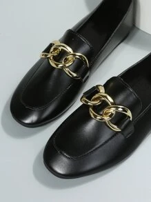 Giày lười đế bằng trang trí khóa kim loại cho nữ, giày đế bằng thoải mái cho mọi mùa, thời trang cổ điển đa năng thanh lịch thích hợp cho hoạt động ngoài trời - màu đen - Xem 6