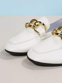 女士金属扣装饰平底乐福鞋，舒适休闲平底鞋，经典百搭时尚优雅，适合户外穿着 - 白色 - 查看 5