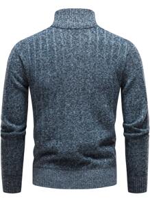 Manfinity 男士雜色針織半拉鏈套頭毛衣 - 灰色 - 查看 2