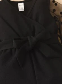 SHEIN Baby Girl Polka Dot Mesh Insert Belted Jumpsuit - Black - View 3